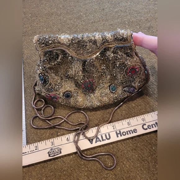 Vintage beaded purse, chain handle - Picture 6 of 11